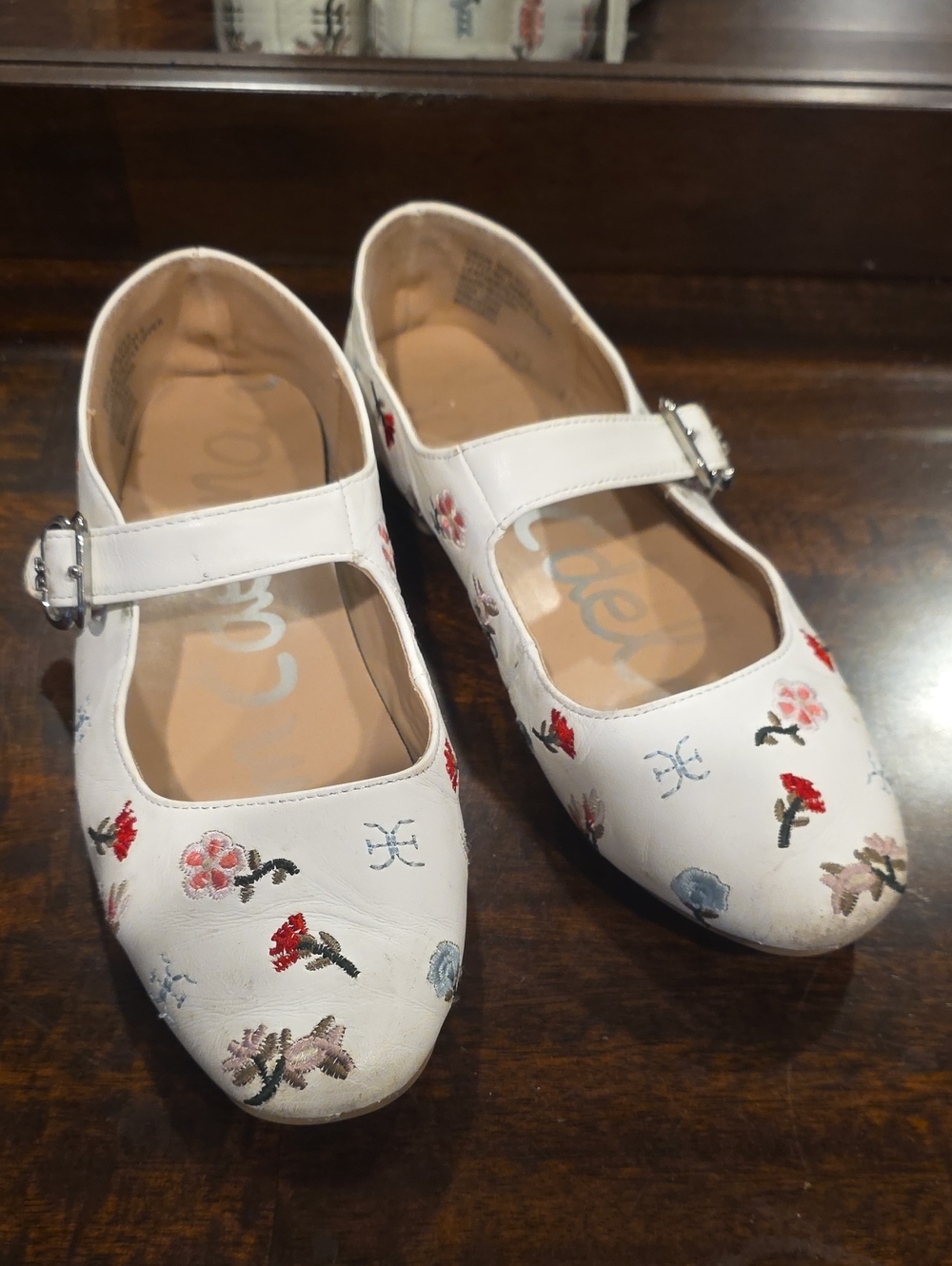 Sam Edelman White Floral Embroidered Mary Jane Shoes